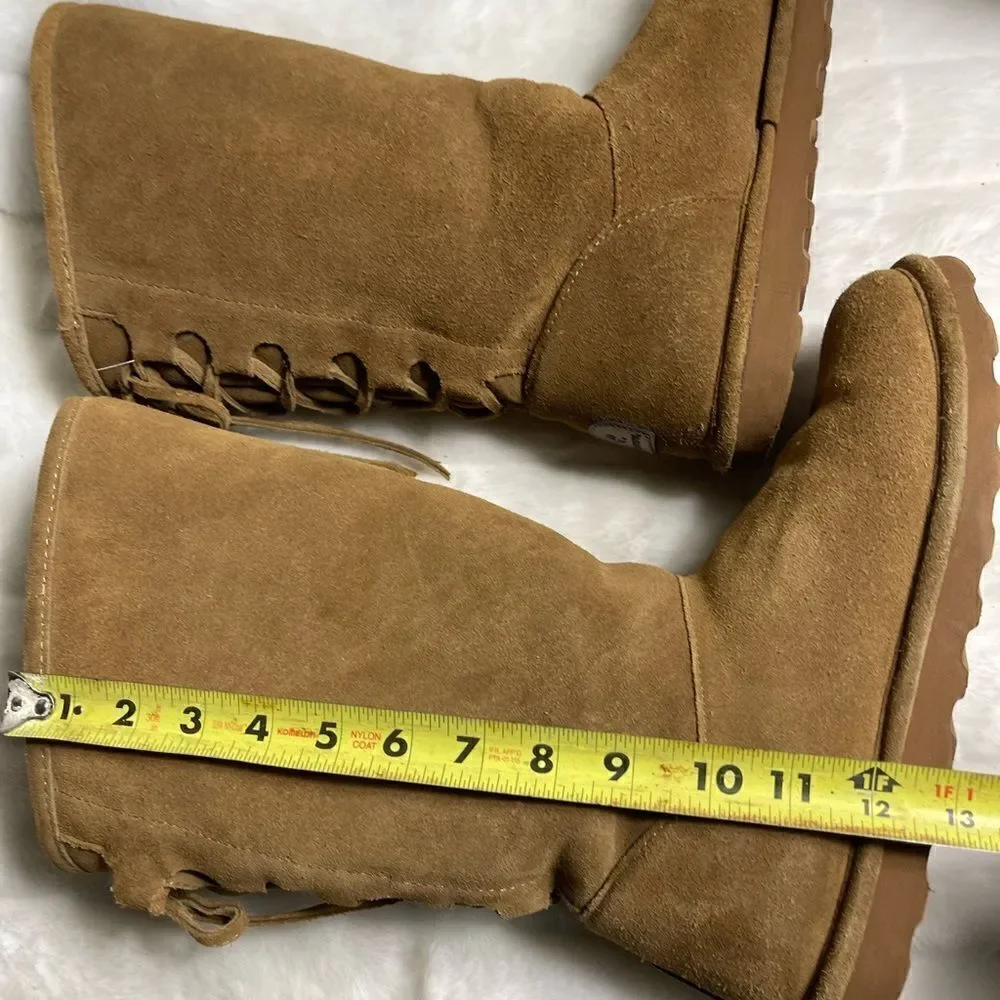 BearPaw  Phylly tan leather suede wool blend lining sheepskin footbed size 11